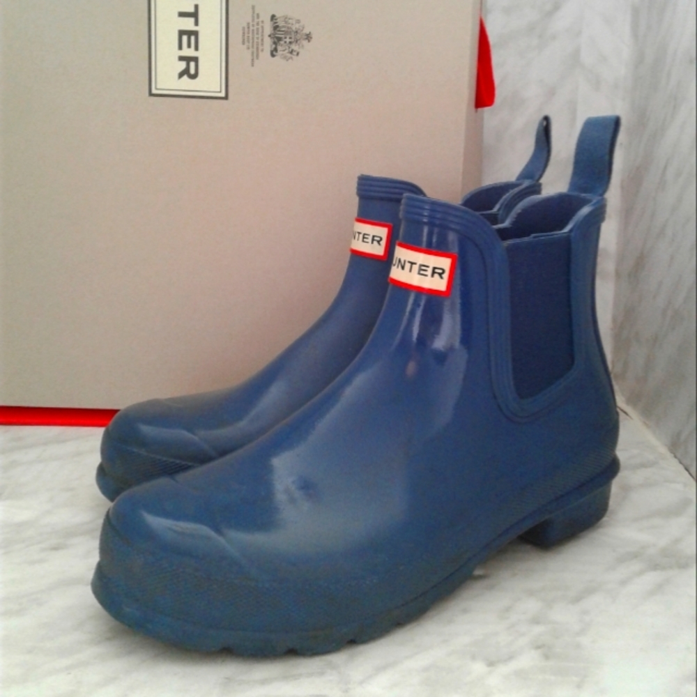 Hunter Original Chelsea Blue Short Rain Ankle Boots womens Size 7 Waterproof